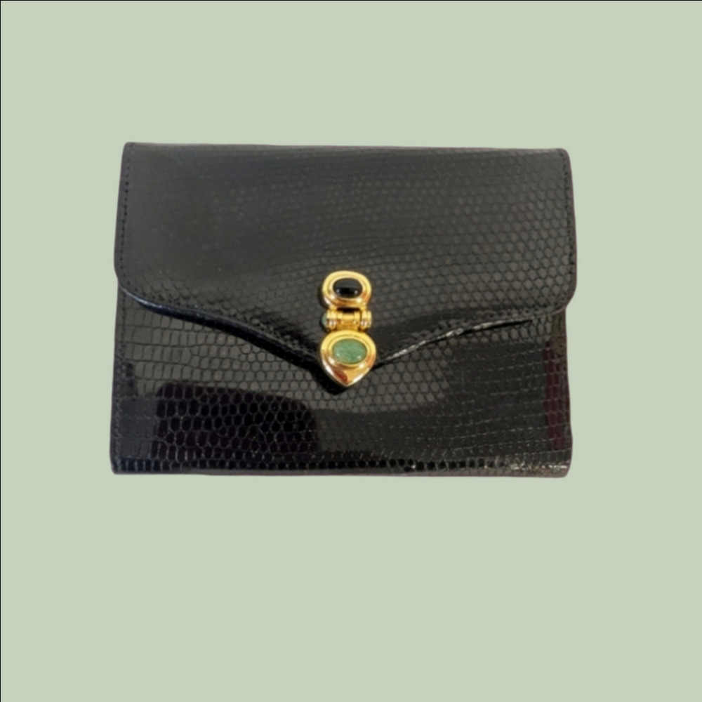 Wallet By Judith Leiber Black with Jade And Onyx Clasp Gold Accents